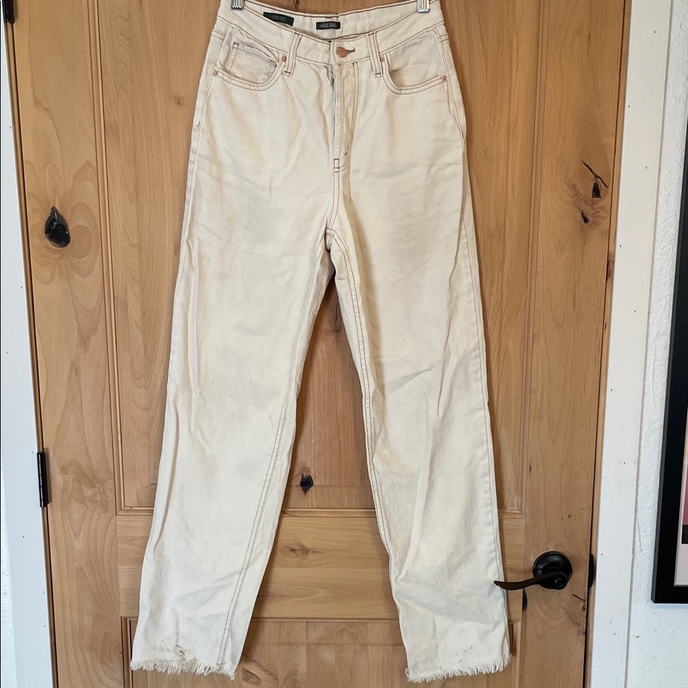 wild fable Cream Straight-Leg High-Rise Raw-Hem Jeans